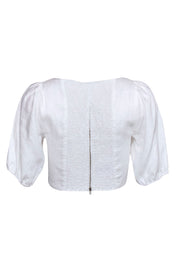 Current Boutique-Reformation - White Linen Puff Sleeve Crop Top Sz 6