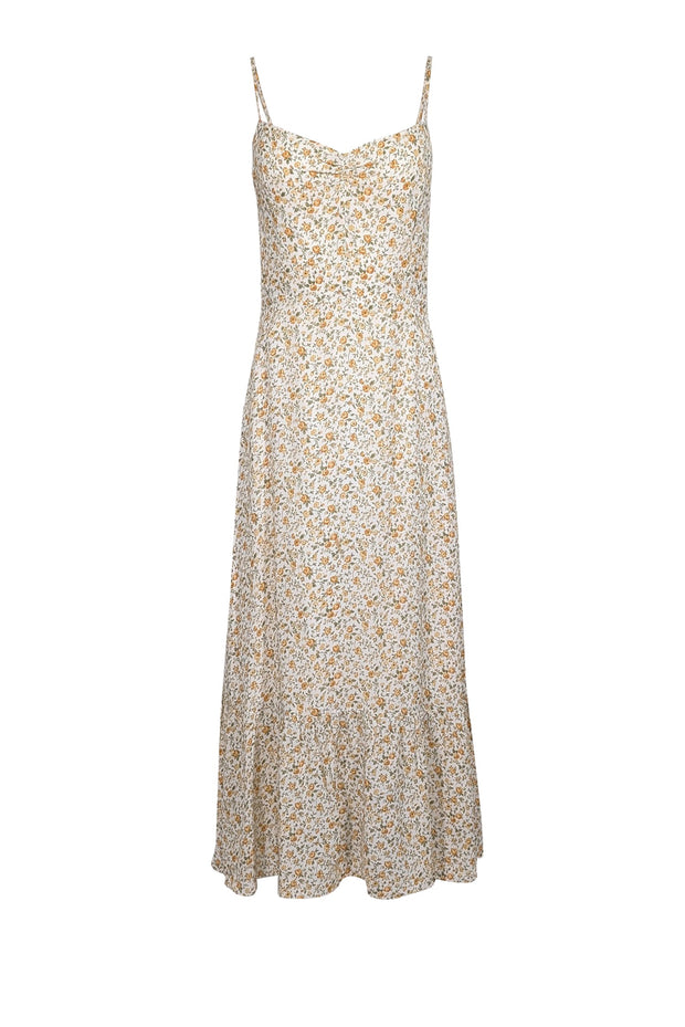 Current Boutique-Reformation - White w/ Yellow & Green Floral Print Sleeveless Midi Dress Sz 8