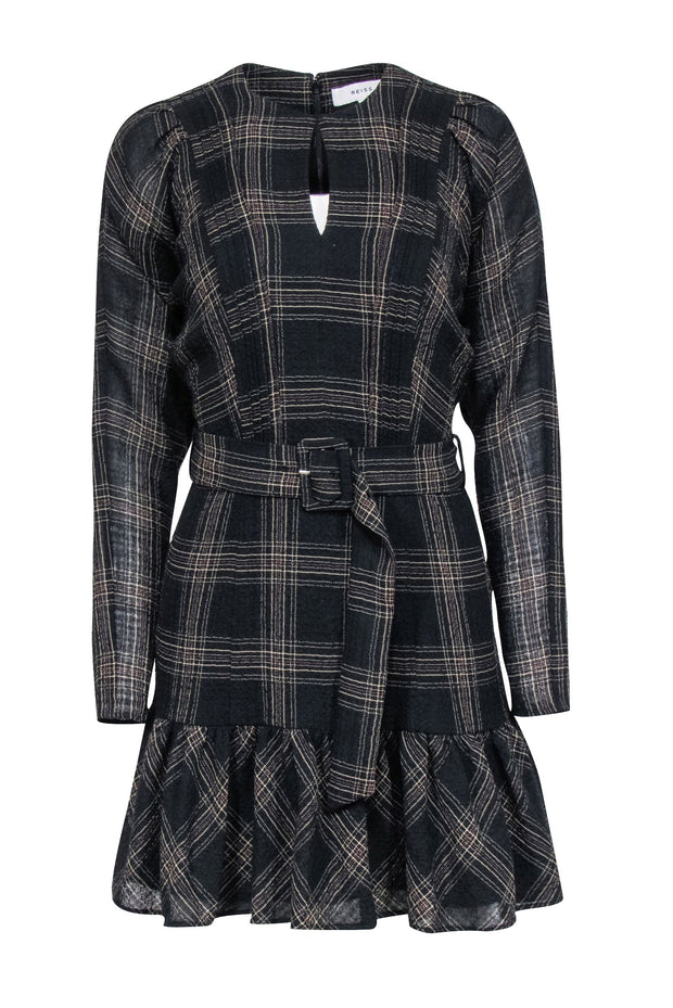 Current Boutique-Reiss - Black & Tan Plaid Belted Dress Sz 2