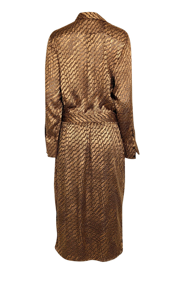 Current Boutique-Reiss - Bronze & Brown Zig-Zag Print Belted Shirtdress Sz 12