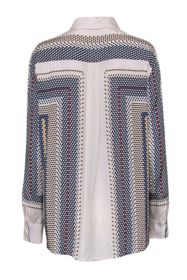 Current Boutique-Reiss - Cream Blouse w/ Navy & Yellow Geometric Pattern Sz 10