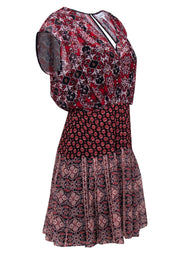 Current Boutique-Reiss - Red, Navy, & Ivory Mixed Print Chiffon Mini Dress Sz 2