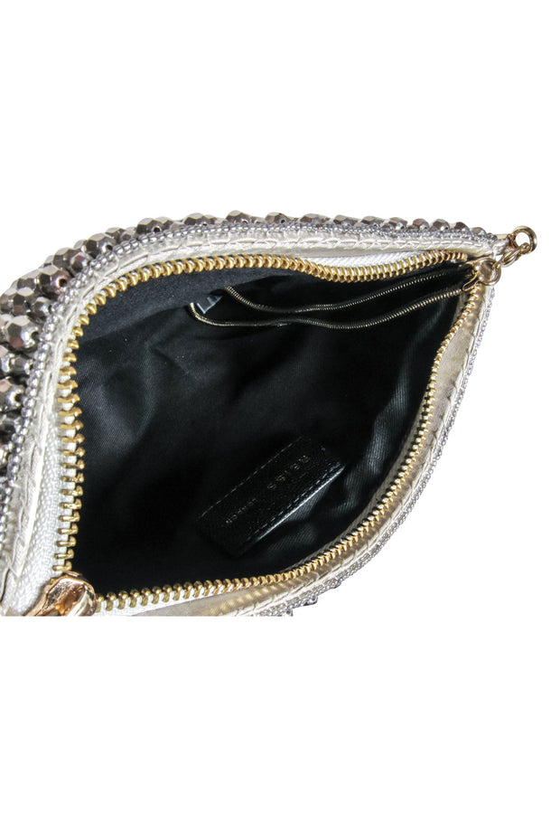 Current Boutique-Reiss - Silver Beaded Zip Top Clutch