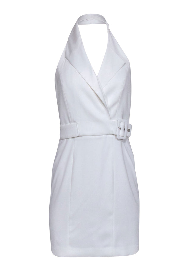 Current Boutique-Reiss - White Faux Wrap Halter Mini Dress Sz 4