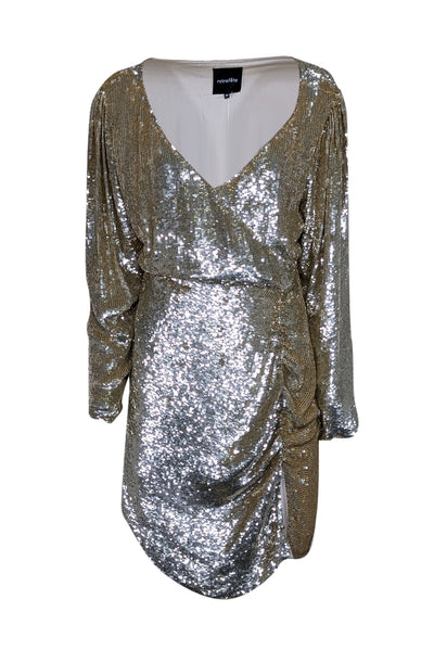 Current Boutique-Retrofete - Gold Long Sleeve Sequin Wrap Mini Dress Sz M