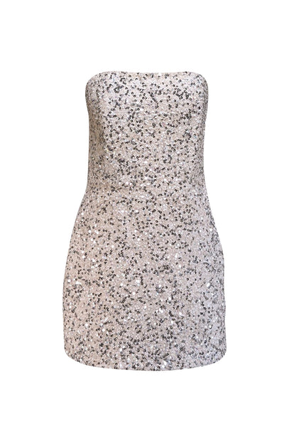 Current Boutique-Retrofete - White & Silver Sequin Strapless Mini Dress Sz M