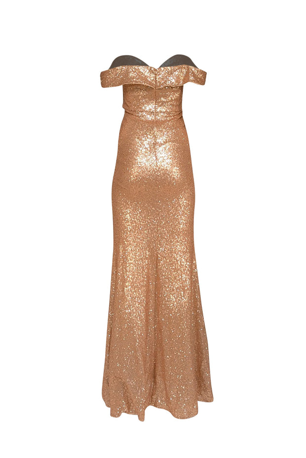 Current Boutique-Reverly - Rose Gold Sequin Off The Shoulder Formal Dress Sz 4