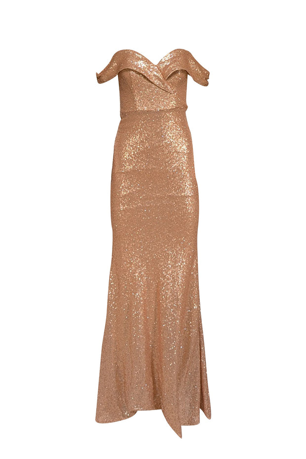 Current Boutique-Reverly - Rose Gold Sequin Off The Shoulder Formal Dress Sz 4