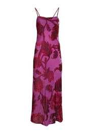 Current Boutique-Rhode - Purple & Red Floral Print Velvet Tie Back Dress Sz 6