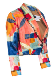 Current Boutique-Rhonda Stark - Watercolor Abstract Print Cropped Blazer w/ Contrast Stitching Sz S