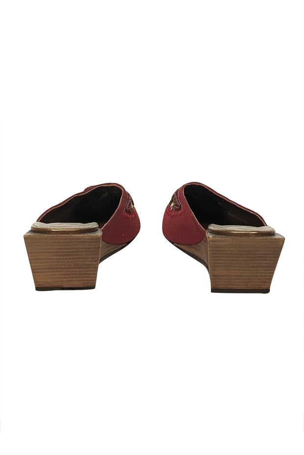 Current Boutique-Robert Clergerie - Red Beaded Block Heel Mules Sz 7.5