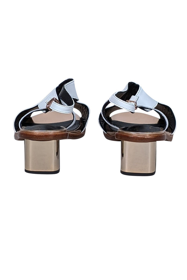 Current Boutique-Robert Clergerie - White Leather & Rose Gold Trim Strappy Sandals Sz 8