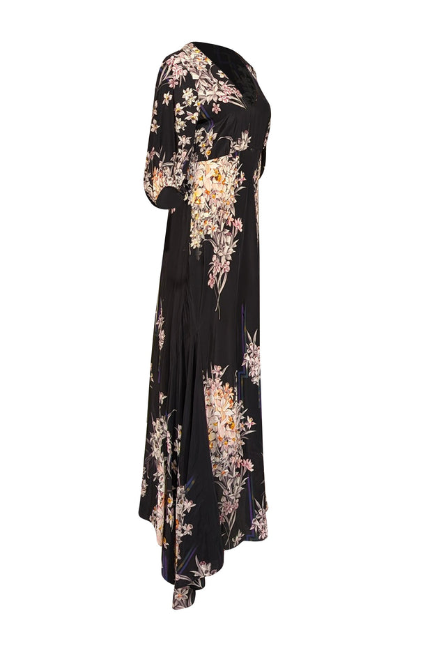 Current Boutique-Robert Graham - Black & Multi Color Floral Long Sleeve Maxi Dress Sz M