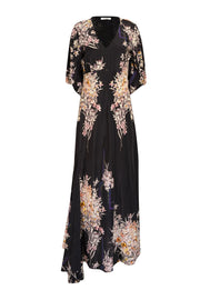 Current Boutique-Robert Graham - Black & Multi Color Floral Long Sleeve Maxi Dress Sz M