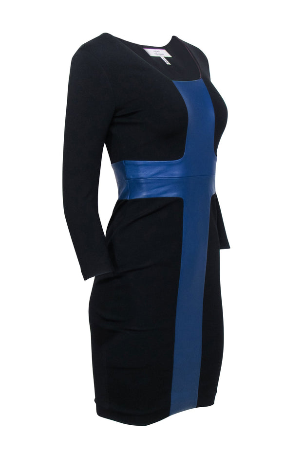 Current Boutique-Robert Rodriguez - Black Shift Dress w/ Blue Leather Trim Sz 0