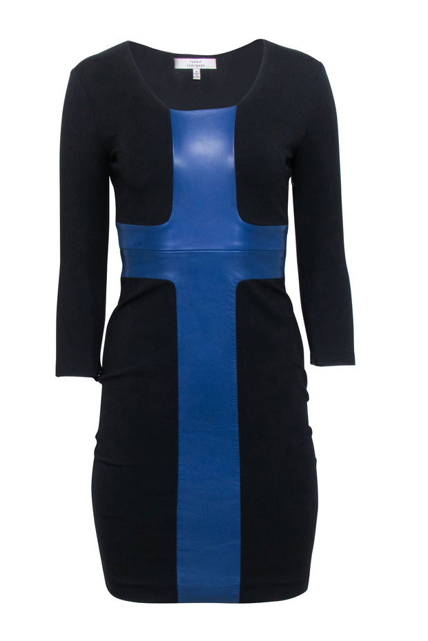 Current Boutique-Robert Rodriguez - Black Shift Dress w/ Blue Leather Trim Sz 0