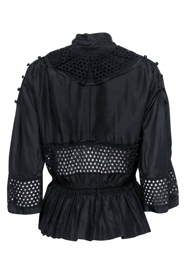 Current Boutique-Robert Rodriguez - Black Silk Eyelet Detail Top Sz 6