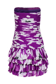 Current Boutique-Robert Rodriguez - Purple & White Pleated Floral Drop Waist Dress Sz 4