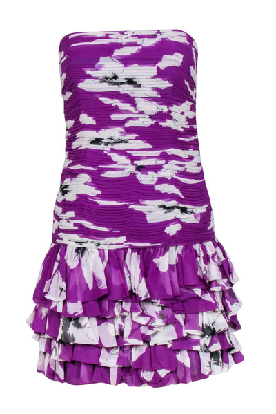 Current Boutique-Robert Rodriguez - Purple & White Pleated Floral Drop Waist Dress Sz 4