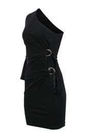 Current Boutique-Roberto Cavalli - Black One Shoulder Buckle Detail Dress Sz 6