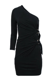 Current Boutique-Roberto Cavalli - Black One Shoulder Buckle Detail Dress Sz 6