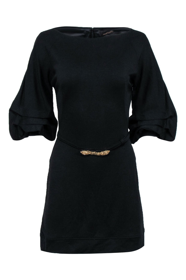 Current Boutique-Roberto Cavalli - Black Puff Sleeve Belted Dress Sz 4