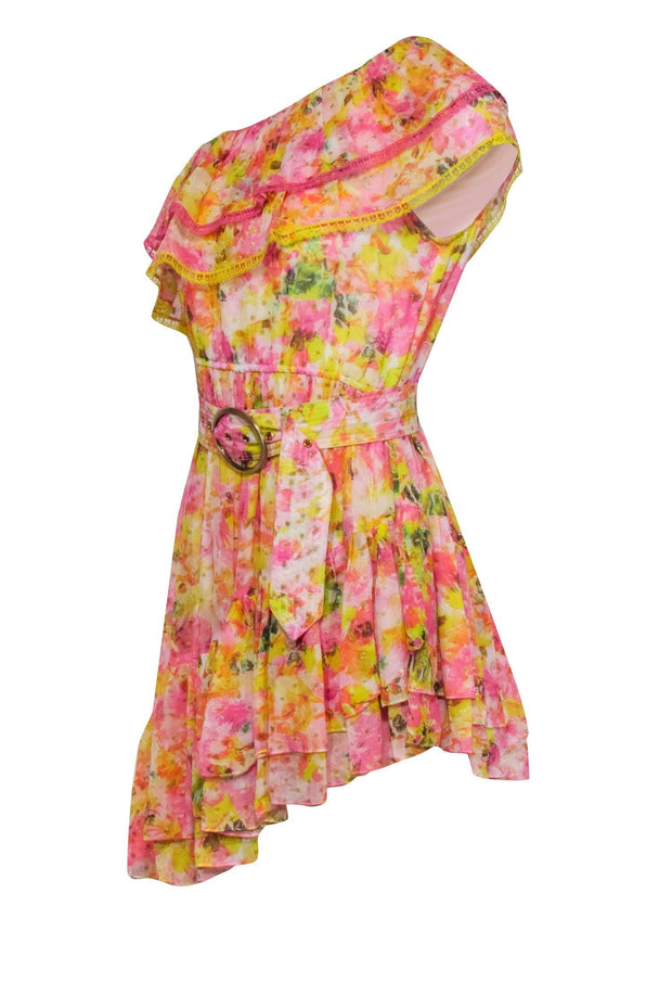 Current Boutique-Rococo Sand - Yellow Floral One Shoulder Dress Sz XS