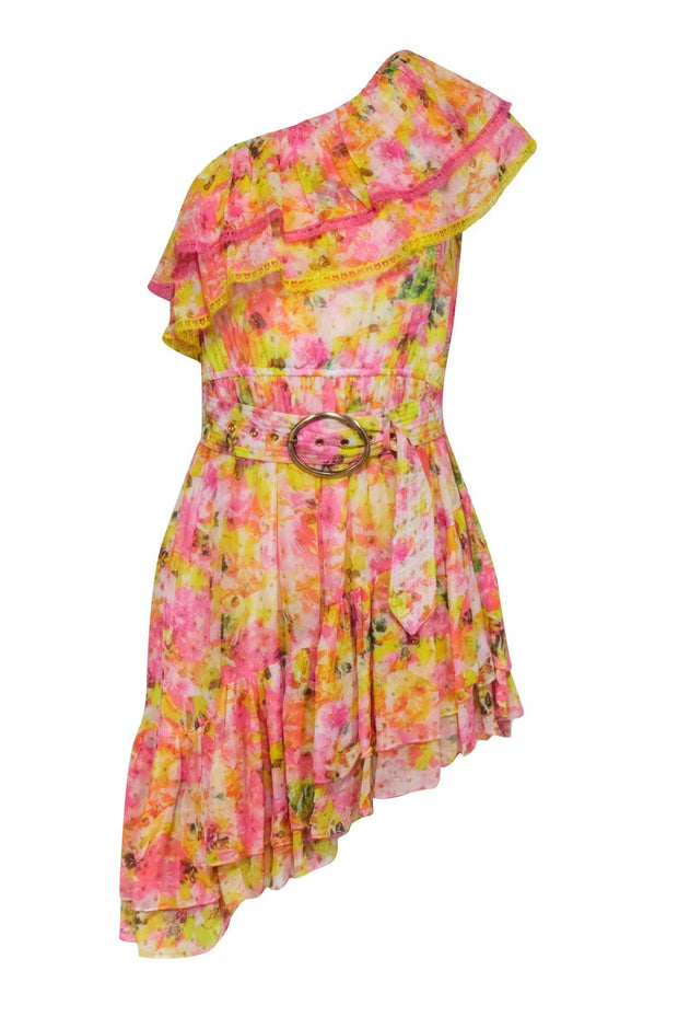 Current Boutique-Rococo Sand - Yellow Floral One Shoulder Dress Sz XS