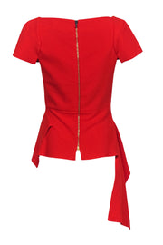 Current Boutique-Roland Mouret - Red Short Sleeve Peplum Blouse w/ Square Neckline Sz 6