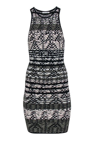 Current Boutique-Ronny Kobo - Black, Cream & Green Patterned Knit Bodycon Dress Sz XS