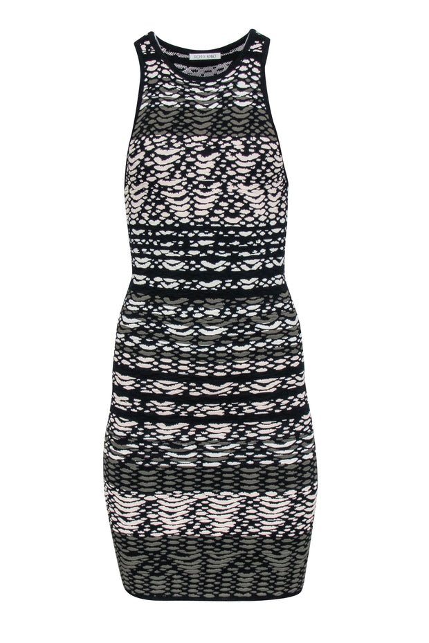 Current Boutique-Ronny Kobo - Black, Cream & Green Patterned Knit Bodycon Dress Sz XS