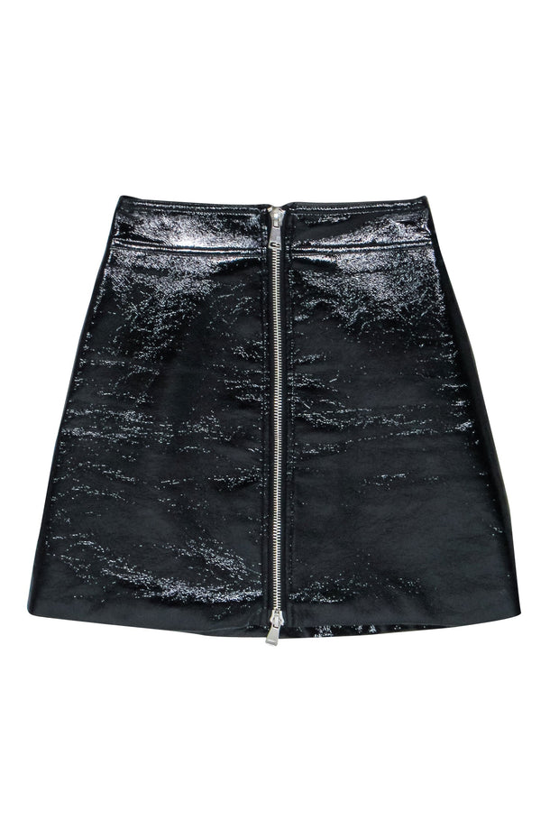 Current Boutique-Ronny Kobo - Black Faux Patent Leather Zip-Front Mini Skirt Sz XS