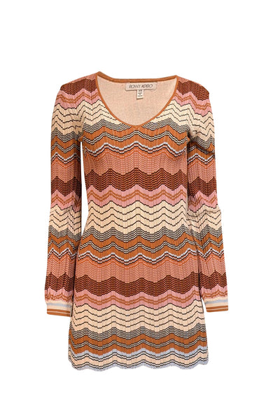 Current Boutique-Ronny Kobo - Pink, Tan, & Cream Chevron Knit Mini Dress Sz XS