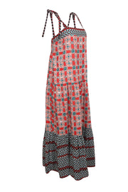 Current Boutique-Ro's Garden - Red, Peach, White, Black, & Green Print Sleeveless Maxi Dress Sz M