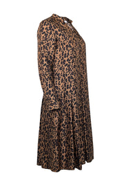 Current Boutique-Rosso35 - Dark Tan & Black Cheetah Print Silk Long Sleeve Dress Sz 6