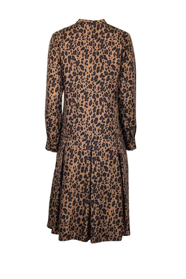 Current Boutique-Rosso35 - Dark Tan & Black Cheetah Print Silk Long Sleeve Dress Sz 6