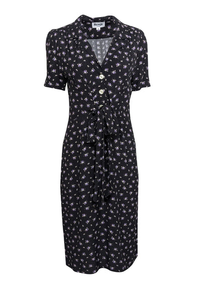 Current Boutique-Rouje - Black & Lavender Floral Button Front Midi Dress Sz 6