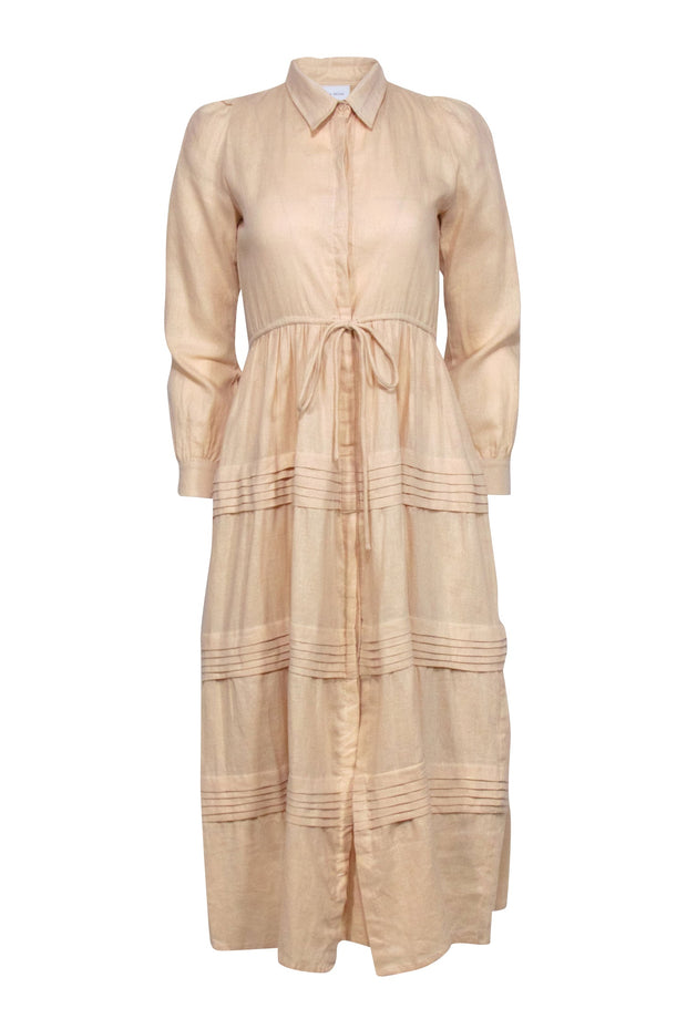 Current Boutique-Rue Stiic - Beige Tiered Shirt Dress w/ Drawstring Waist Sz XS