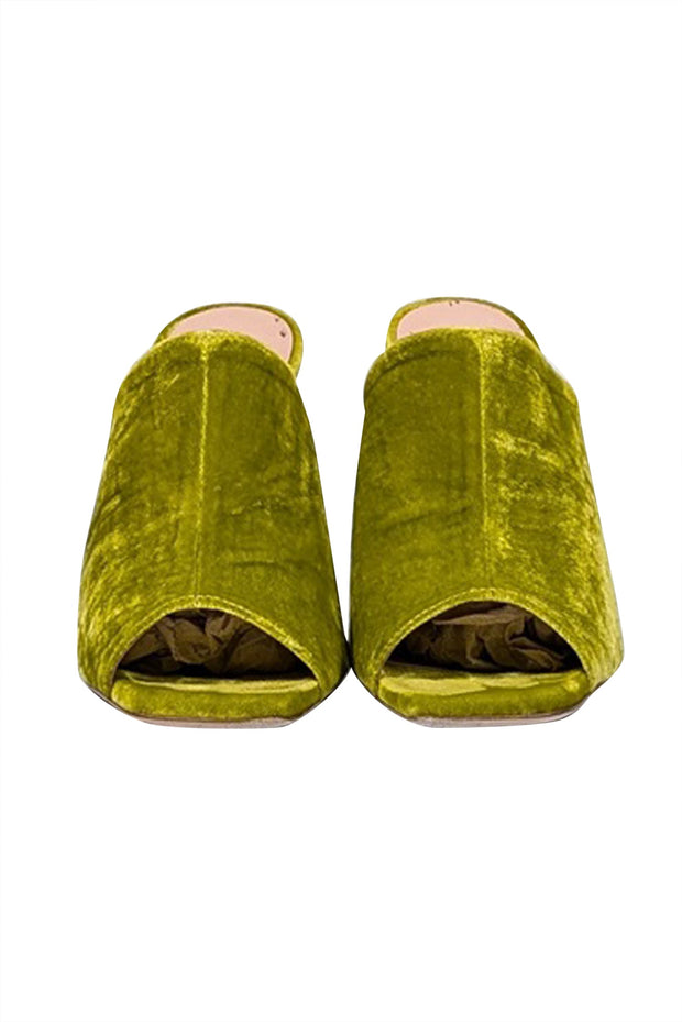 Current Boutique-Rupert Sanderson - Chartreuse Velvet Open Toe Mules Sz 7