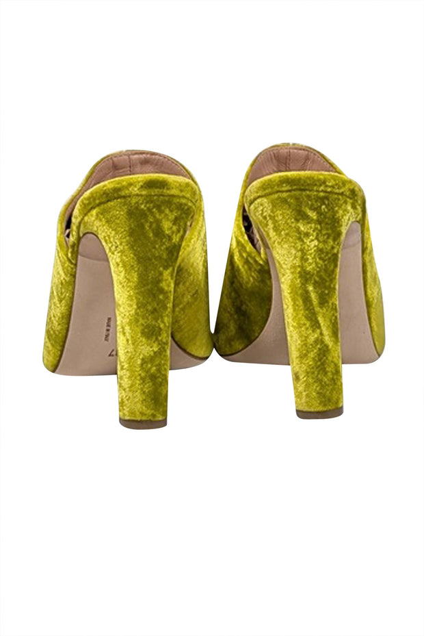 Current Boutique-Rupert Sanderson - Chartreuse Velvet Open Toe Mules Sz 7