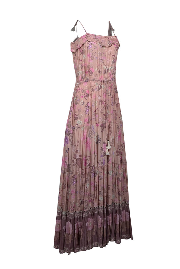 Current Boutique-SPELL - Blush w/ Pink & Purple Floral Print Tie Shoulder Maxi Dress Sz S