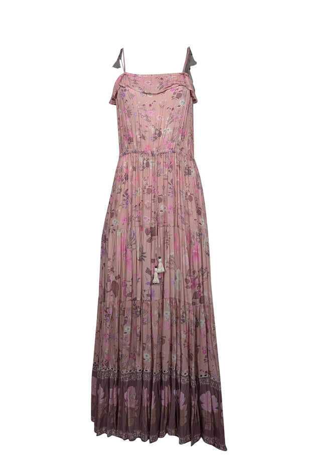 Current Boutique-SPELL - Blush w/ Pink & Purple Floral Print Tie Shoulder Maxi Dress Sz S