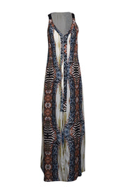 Current Boutique-SW3 - Cream, Black, & Orange Multi Color Print Maxi Dress Sz S