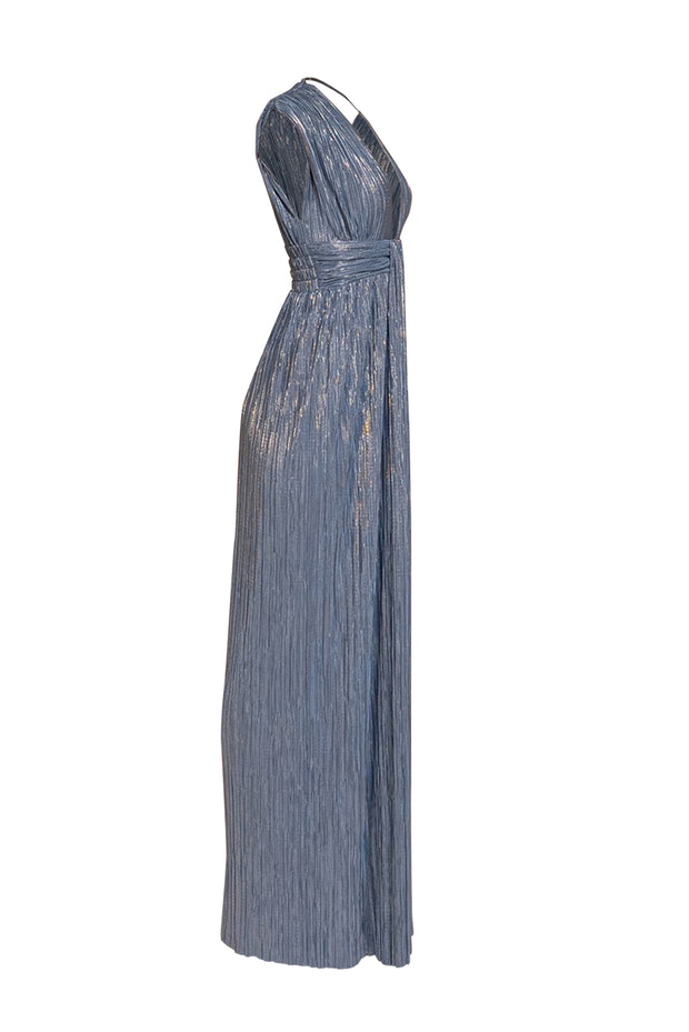 Current Boutique-Sabina Musayev - Blue Metallic Sleeveless Maxi Dress Sz S