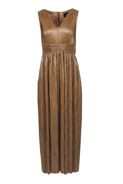 Current Boutique-Sabina Musayev - Gold Pleated Metallic Sleeveless Maxi Dress Sz 6