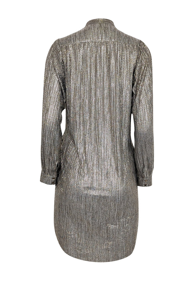 Current Boutique-Sabina Musayev - Grey & Gold Metallic Long Sleeve Neck Tie Dress Sz XSP