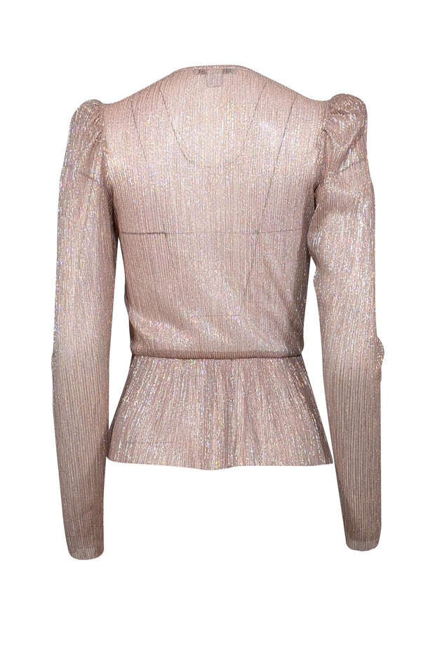 Current Boutique-Sabina Musayev - Rose Gold & Silver Metallic Peplum Top Sz XS