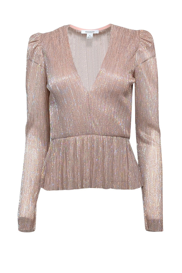 Current Boutique-Sabina Musayev - Rose Gold & Silver Metallic Peplum Top Sz XS