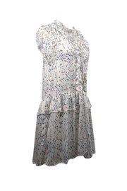 Current Boutique-Sabina Musayev - White w/ Blue Dot Print Ruffled Chiffon Dress Sz XS