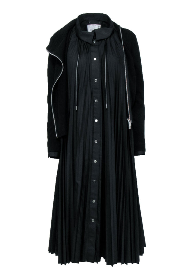 Current Boutique-Sacai - Black Pleated Maxi Dress w/ Detachable Hoodie Sz 2